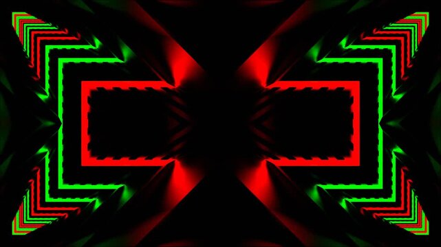Red and Green Neon Tunnel Large Number of Angle Kaleidoscope Background VJ Loop in 4K