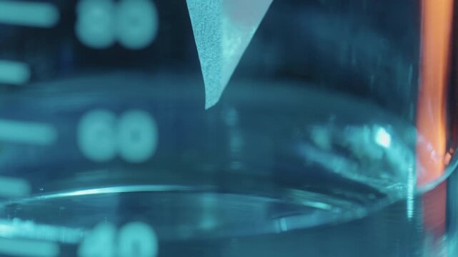 Reagent Adding to Beaker for Laboratory Experiment, Macro Shot