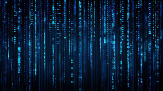 transparent blue binary code raining down abstract background