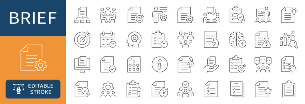 Brief thin line icons set. Editable stroke. Vector