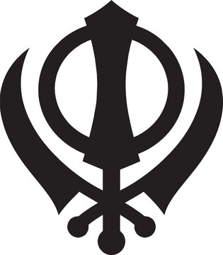 Black khanda symbol representing the sikh religion and faith isolated on transparent background, Vector