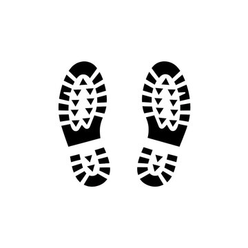 Black boot footprint icons showing a pair of shoe tracks for hiking or walking trail concepts