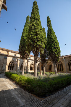 A vertical view of the cloister of Santa Mar&iacute;a Cathedral in Ciudad Rodrigo, Salamanca, Spain