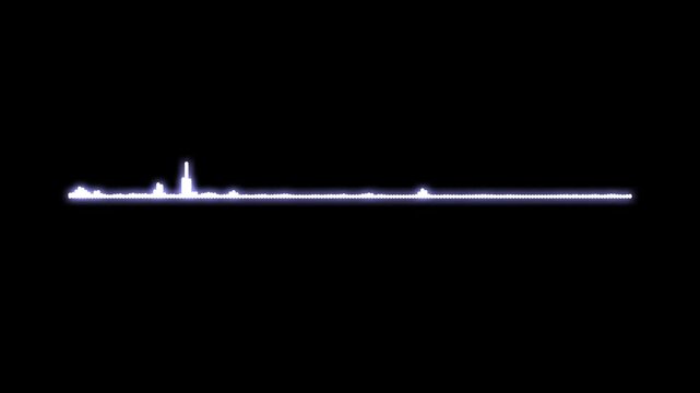 Audio spectrum equalizer animation, white digital waveform visualization, music frequency signal, podcast audio meter, streaming sound wave overlay, seamless loop, black background,4k