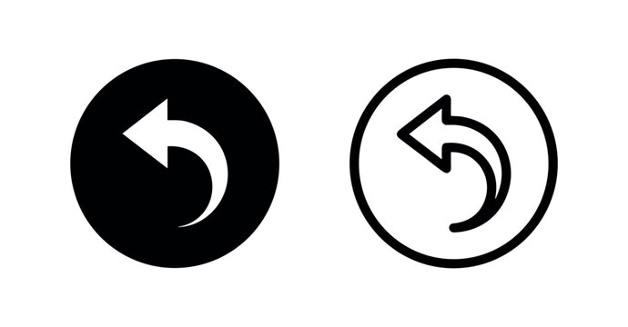 Undo arrow icon, revert icon, filled and outline, isolated on white background