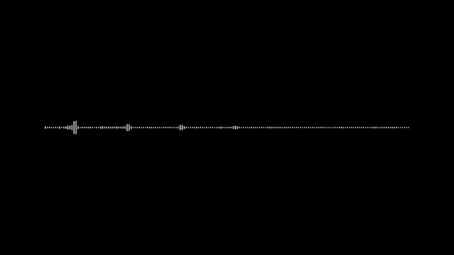 Audio spectrum equalizer animation, white digital waveform visualization, podcast audio meter, streaming sound wave overlay on, music frequency signal, seamless loop, black background,4k