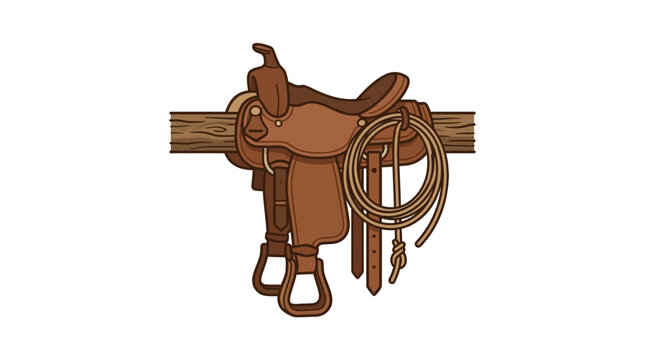 Western Saddle and Lasso Vector Illustration