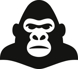 Gorilla head mascot vector, minimalist black and white ape face icon, powerful silverback primate logo design, wild animal portrait for branding © Farhan