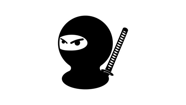 Ninja with sword, black isolated vector silhouette