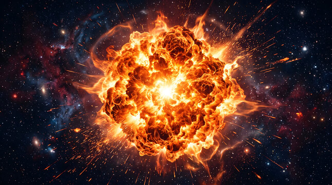 Massive Cosmic Supernova Explosion with Fiery Blast Waves and Sparks in Deep Space