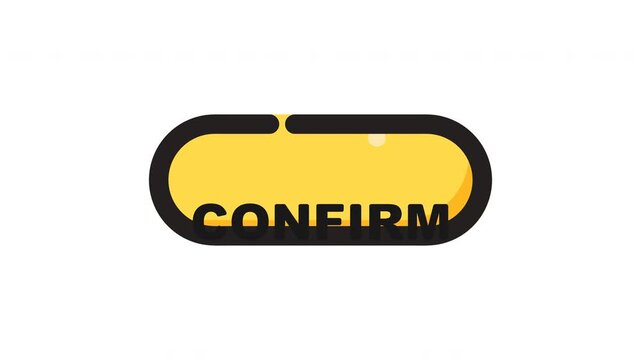 Yellow rounded button black outline bold text confirm word digital interface icon. Suitable for web design, app development, digital interfaces.
