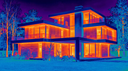 Thermal modern house exterior. Thermal imager © Alex
