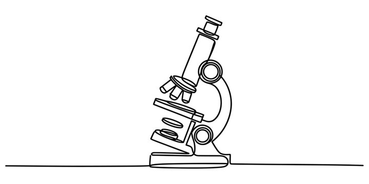 Continuous single line drawing of a scientific microscope for laboratory research and education