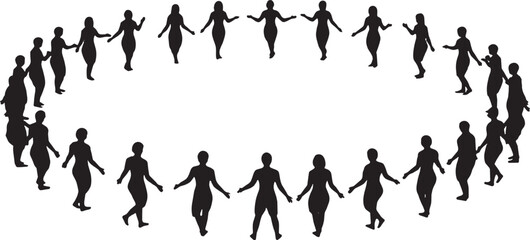 Obraz premium Group of people holding hands in a circle silhouette isolated on transparent background, Vector