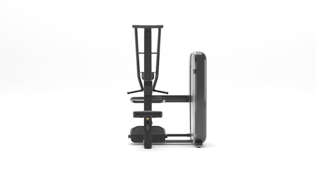 Side view of lat pulldown strength trainer isolated on white background, 3D render