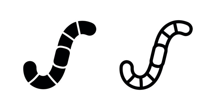 Worm Icons: Solid and Outline Styles for Garden and Soil Life