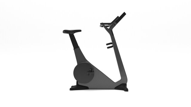 Side view of modern indoor exercise bike isolated on white background, 3D render