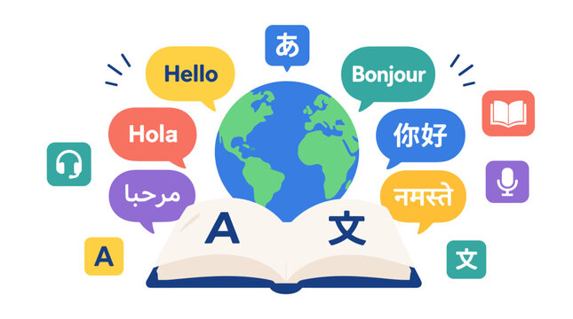 Global education theme featuring earth globe on an open book.