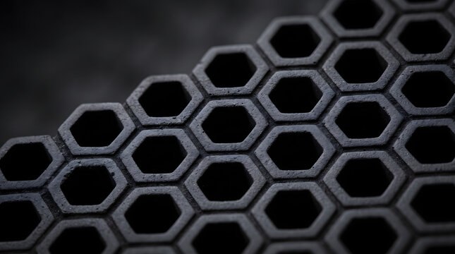 Dark black hexagonal honeycomb grid pattern with textured surface