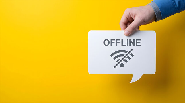 Network Connectivity Status Concept Hand Holding Speech Bubble Sign on Yellow Background