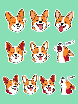 Adorable Cute Corgi Dog Emotion Faces Vector Illustration Set for Social Media Branding and Digital Design emotions cartoon animals lines