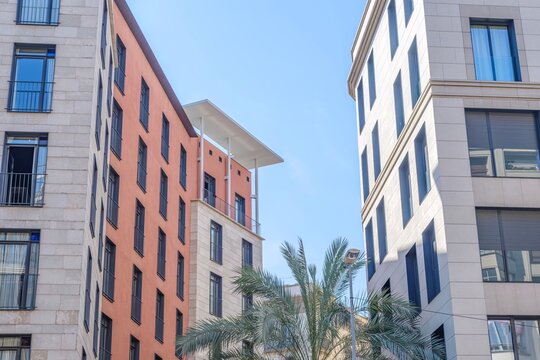 Modern Residential Buildings, Barcelona, Contemporary Urban Architecture, Terracotta and White Facades