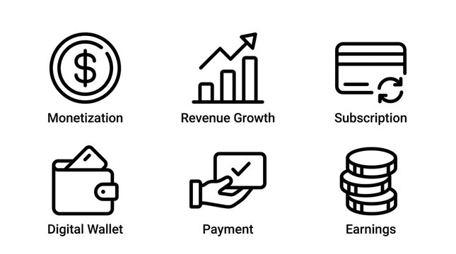 Business and Financial Line Icon Set for Monetization
