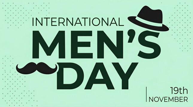 International Men's Day graphic design. November 19th celebration banner with hat and mustache.