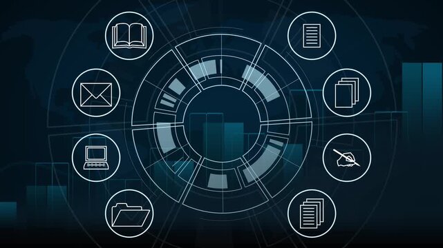 Futuristic Cyber HUD Animation with Blank Central Space for Custom Text or Logo and Education Icons Loop