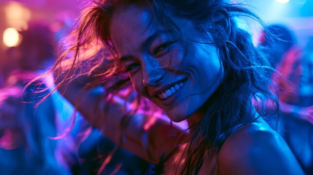 Portrait of a beautiful woman dancing at a party.