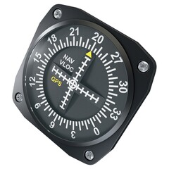 Aircraft horizontal situation indicator gauge with compass rose scale, isolated on a white background. 3D render image. © Zurel