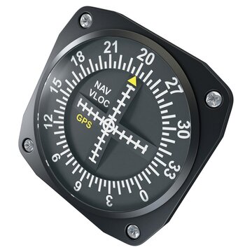 Aircraft horizontal situation indicator gauge with compass rose scale, isolated on a white background. 3D render image.