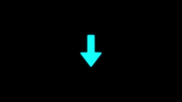 Cyan downward arrow icon animation on a black background, showing a simple direction symbol and navigation motion graphic.