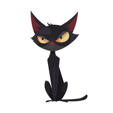 illustration of angry cat for Halloween, cartoon character, illustration for stickers, cliparts or theme projects for Halloween