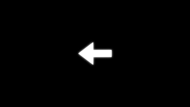 White left arrow icon animation on a black background, showing a simple directional symbol for navigation and interface design.