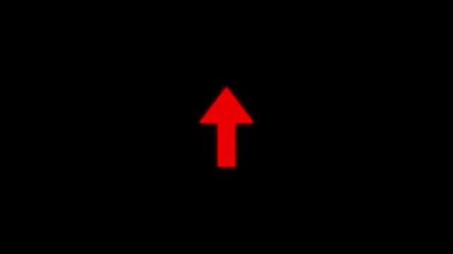 Red upward arrow icon animation on a black background, representing growth, increase, progress and directional movement concept.