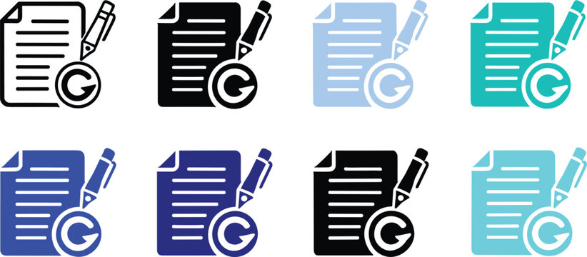 Document rewriting icon set featuring paper page pen and circular arrow representing content optimization text editing and update vectorDocument rewriting icon set featuring paper page pen and circula