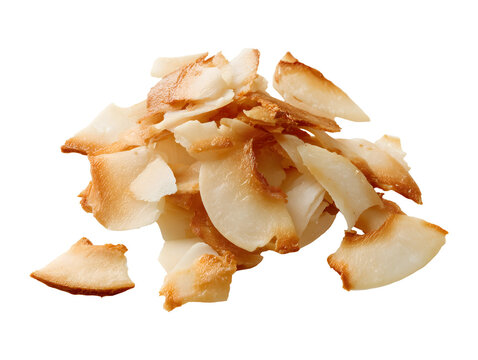 Toasted coconut chips isolated on transparent or white background, png