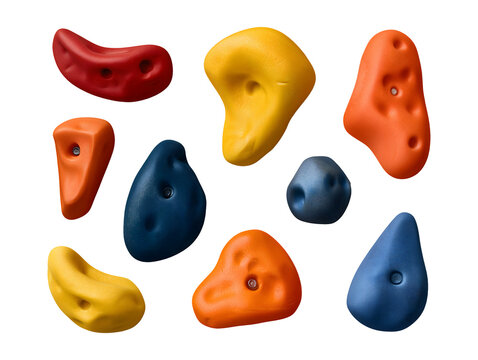 Collection set of colorful climbing holds isolated on transparent or white background, png