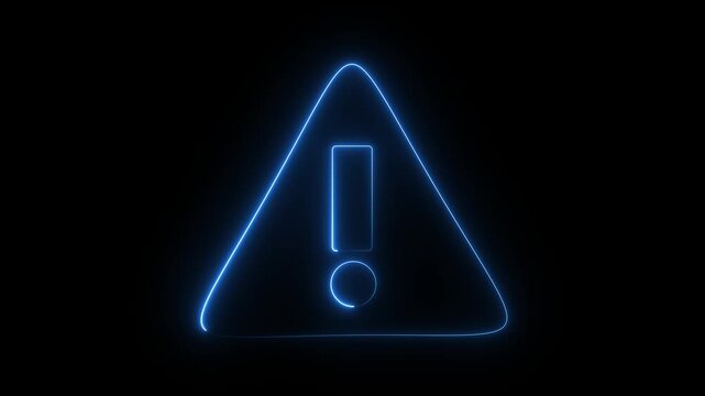 glowing light neon red color warning attention icon animation danger risk hazard alert road warning sign stop error signal emergency problem issue important sign symbol on black background