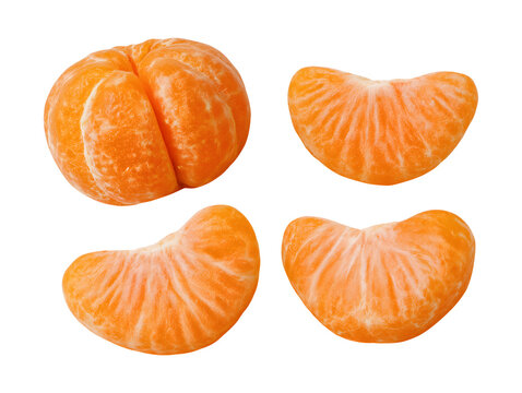 Collection set of mandarin orange segments isolated on transparent or white background, png