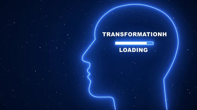 Digital mind transformation loading animation: ai brain concept and neural network progress bar for technology and personal growth projects
