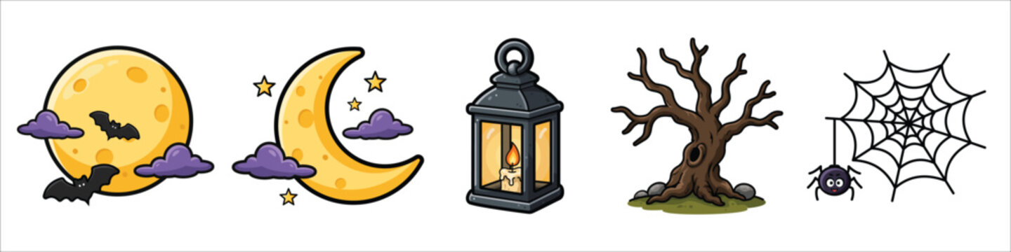 Cute Halloween Night Sticker Set Cartoon Vector Illustration