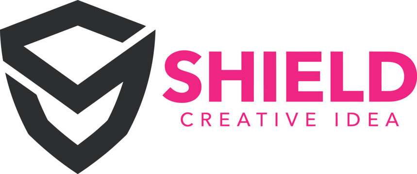 Minimalist modern logo design featuring a geometric shield icon and the text sheild creative idea for business branding