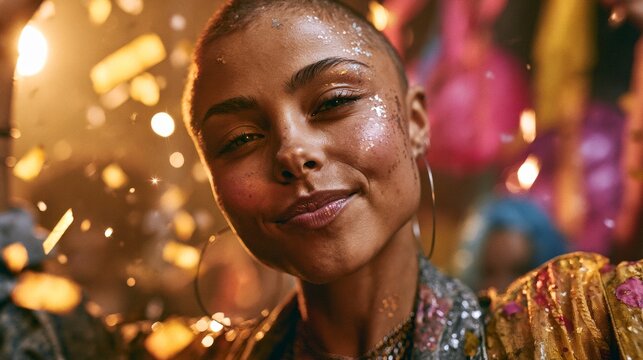 Portrait of a beautiful woman dancing at a party.