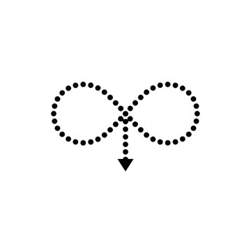 Black dotted infinity symbol shape with a pointing arrow indicating a continuous cycle flow path