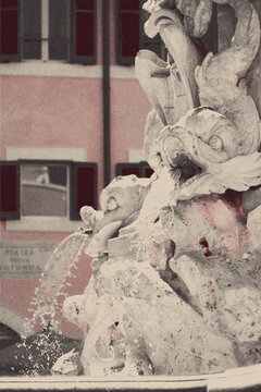 fountain of neptune halftone vintage poster print