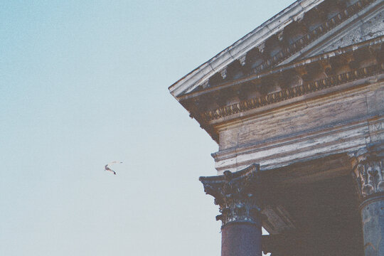 pantheon rome italy halfo tone vintage print