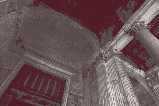 pantheon rome italy halfo tone vintage print