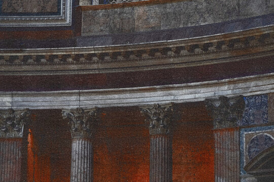 pantheon rome italy halfo tone vintage print